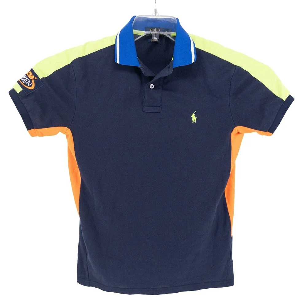 Polo Ralph Lauren Mens Small Polo Shirt Navy Blue US Open 2015 Colorblock Tennis